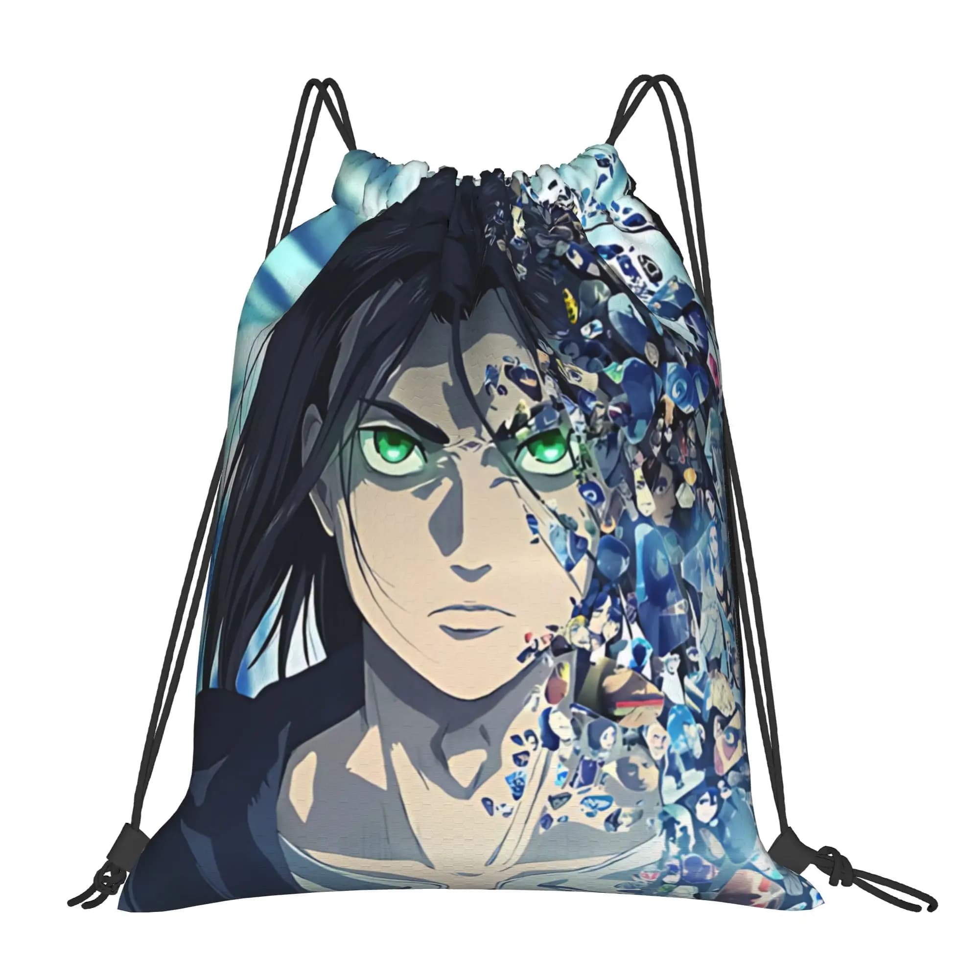 1 pz Borsa con coulisse Eren dal design accattivante per fan di anime, Attack on Titan, Zaino da viaggio, Borsa porta scarpe per la scuola