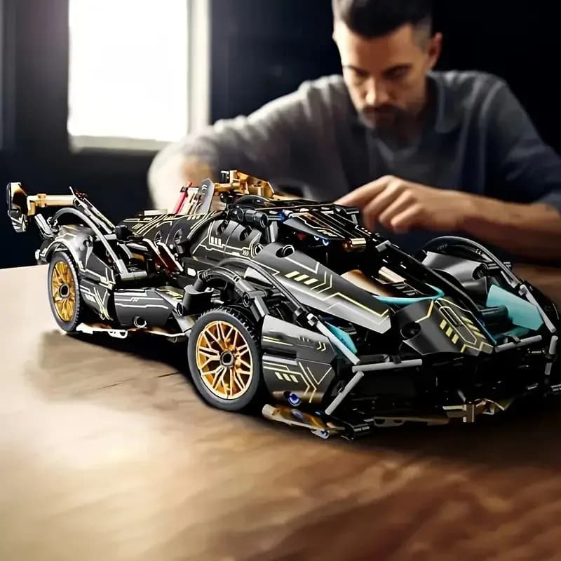 2026New Building Block Auto da corsa V12 Building Block Car Accessori in oro e nero Fine Desktop Modello in legno Auto Regalo di compleanno
