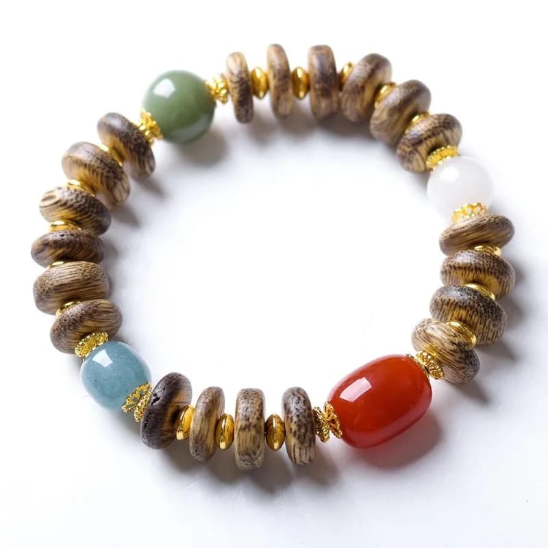 Bracciale di Design con Perle di Legno di Agar, Giada Tianshan e Agata Rossa, Stile Minimalista Cinese, Fatto a Mano, per Uso Quotidiano, Regalo di Gioielleria