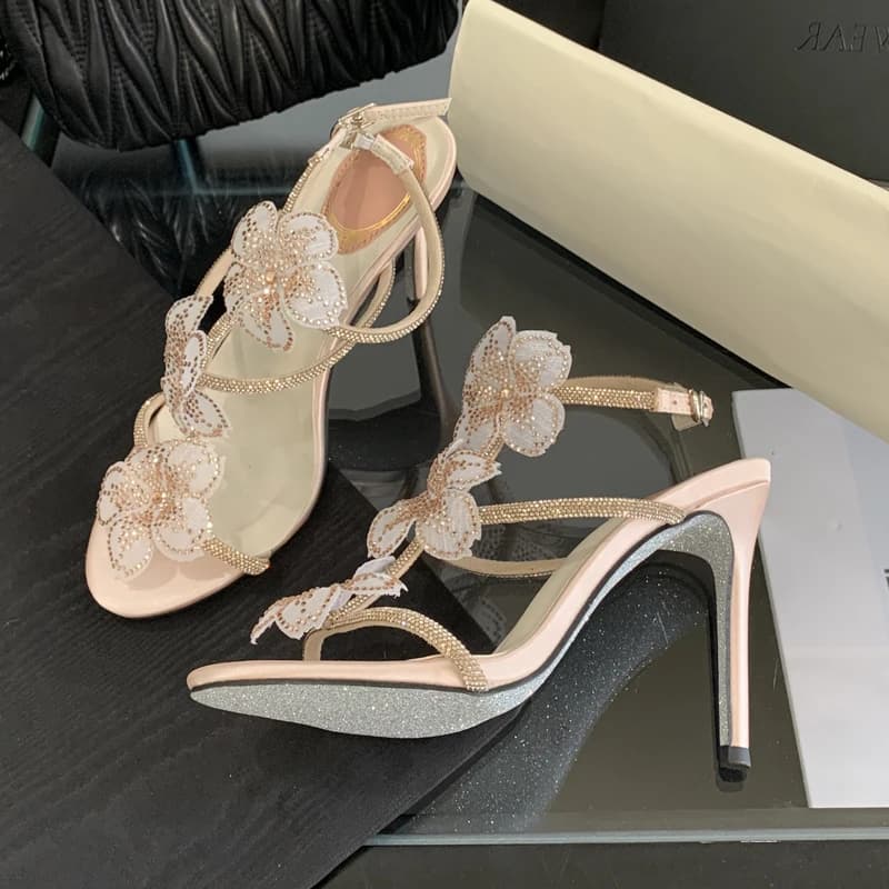 Eilyken 2026 New Style Women's Sandals With Crystal Flowers And Sottile Charm, High-Slim Stile Street Heels, Buckle Strap, Banking Shoes/Watch