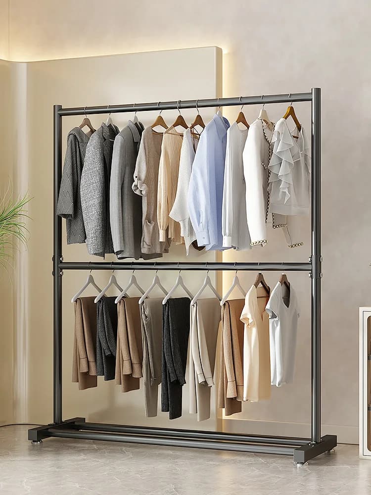 Simple Floor-Mounted Clothes Drying Rack Bedroom Wardrobe Coat Hanger Home Use Clothing Display Stand Iron Material