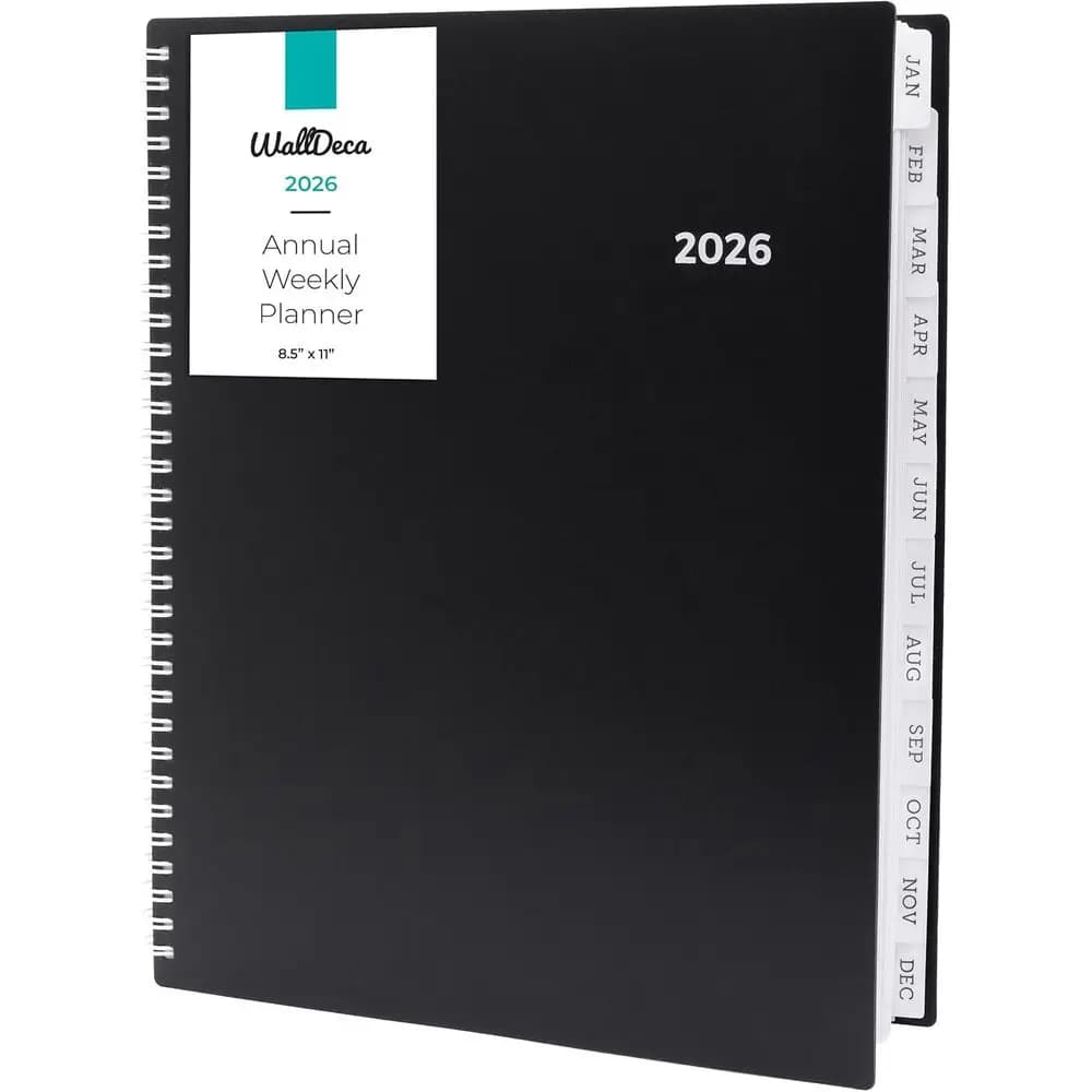Agenda settimanale e mensile, agenda giornaliera, rilegatura a spirale, 8,5x11 pollici, con divisori, appunti, tracker per obiettivi