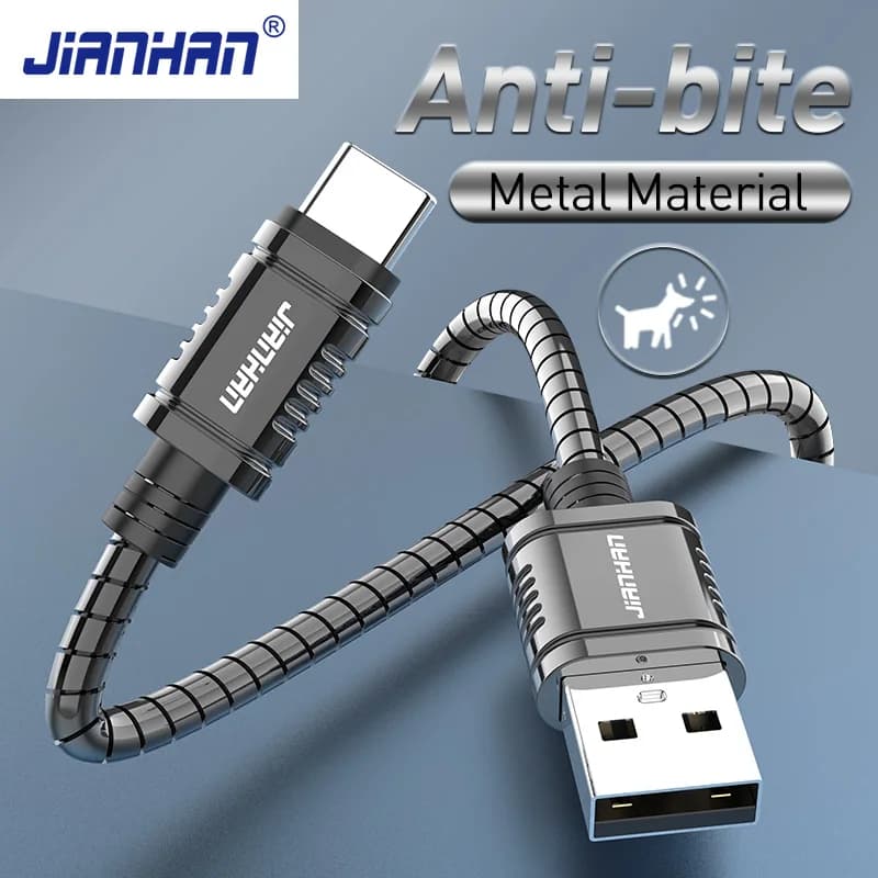 JianHan cavo USB tipo C cavo intrecciato in metallo USB C cavo 3a per Samsung S21 S20 S10 S9 S8 Xiaomi mi 11 cavo telefonico tipo C caricabatterie