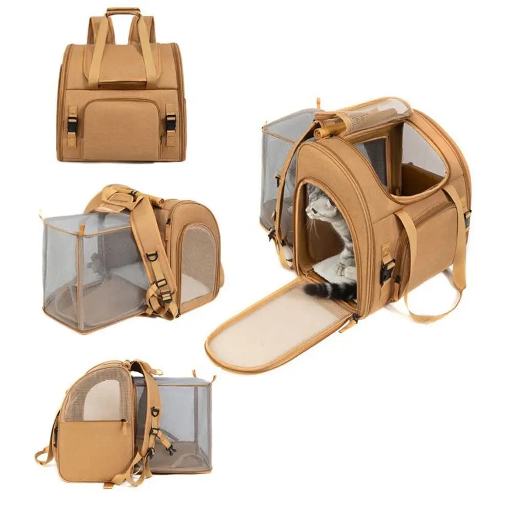 Expandable Pet Carrier Bag Foldable Large-Capacity Cat Carrier Backpack with Shade Cover Durable Expandable Pet Carrier Camping