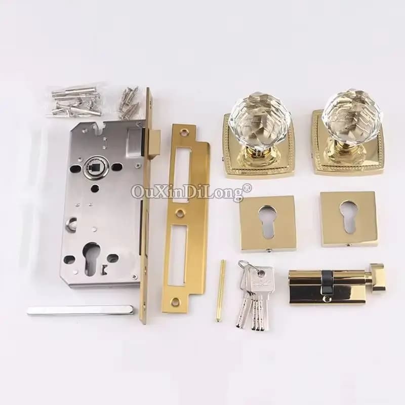 Top Luxury Manopole per porte in cristallo Serratura Ingresso Privacy Soggiorno Camera da letto Bagno Serratura silenziosa Doppia serratura Oro/Cromo