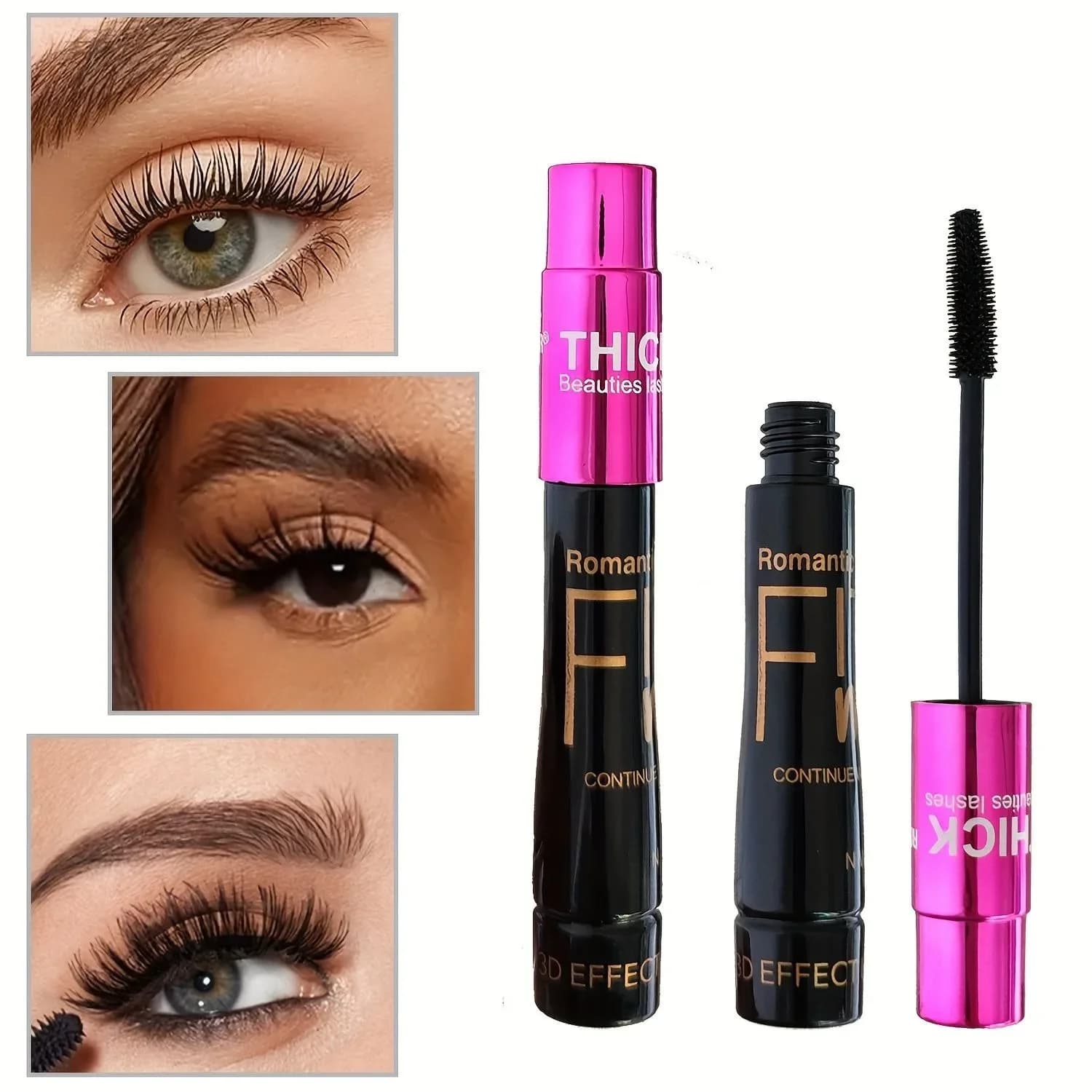 Effetto mascara in fibra 3D Ciglia arricciate naturali a lunga durata impermeabili Non sbava Massimizza il volume Allungamento intenso e spesso