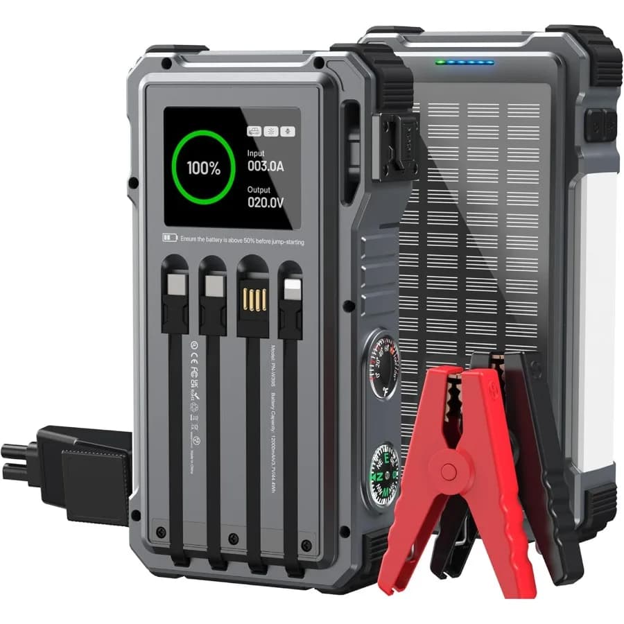 Avviatore di emergenza solare 5000A Picco 12V Avviatore di emergenza per batteria per auto per motori diesel fino a 10,0 litri a gas 6,0 litri Avviatore di emergenza per auto portatile wi