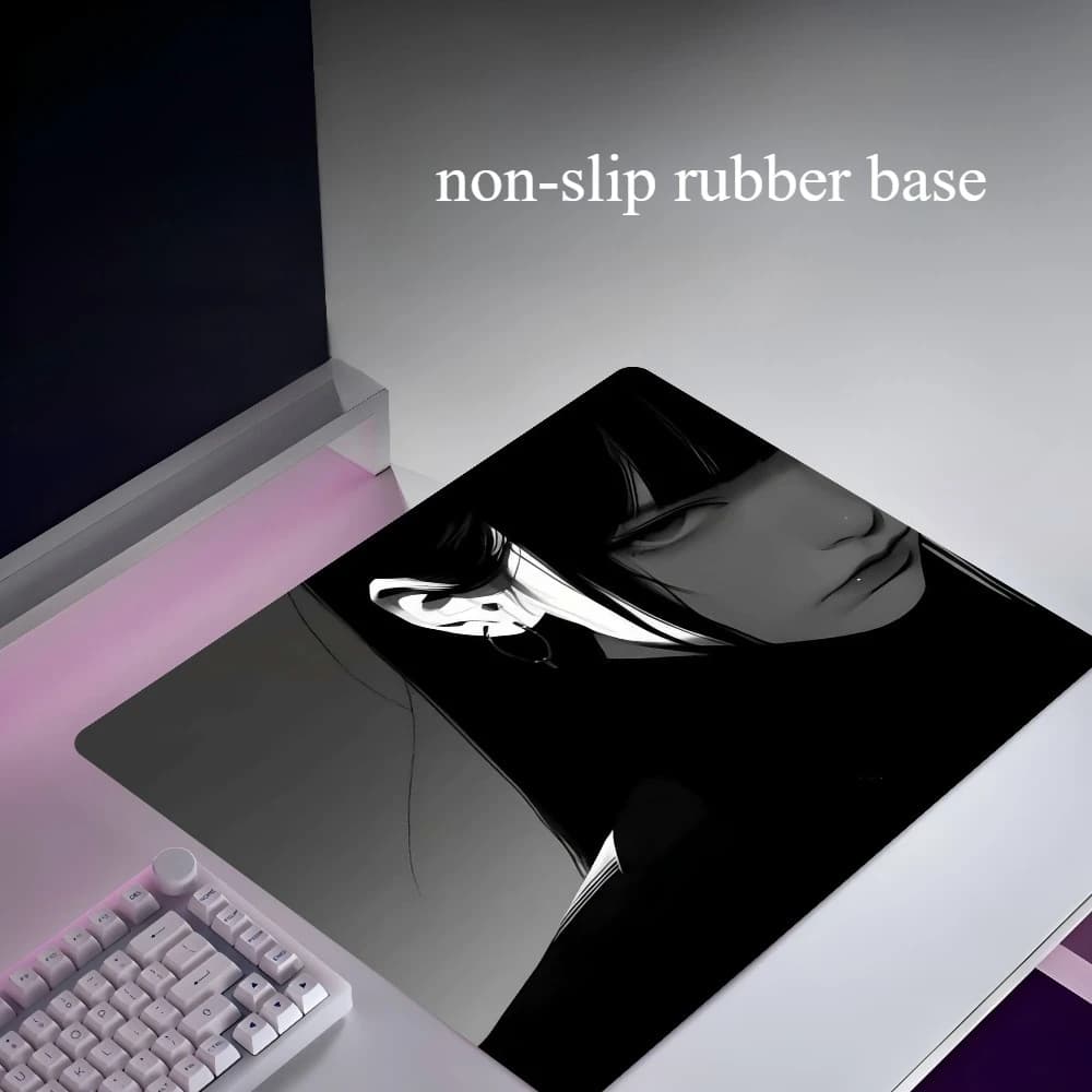 Tappetino per mouse da gaming anime in bianco e nero dal design accattivante, tappetino da scrivania antiscivolo per ufficio, ritratto di ragazza dal carattere misterioso con cerchio, tappetino per tastiera resistente all'acqua