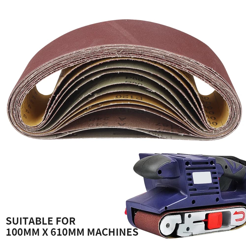 10 pz 100x610mm Nastri Abrasivi 40-320 Grana Carta Vetrata Fasce Abrasive per Levigatrice Utensili Rotanti di Potenza Accessori Dremel