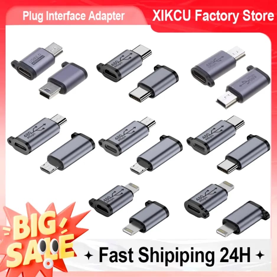 XIKCU Tipo C Femmina a Micro USB/Tipo Femmina a Mini USB/Micro USB Femmina a Tipo C/Micro USB Femmina a Mini Adattatore USB
