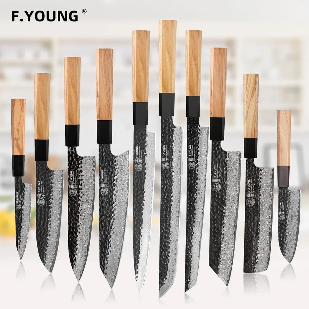 F.YOUNG Damascus steel kitchen knives Japanese chef knife forged by hand to slice Sashimi vegetables Kitchen utensils