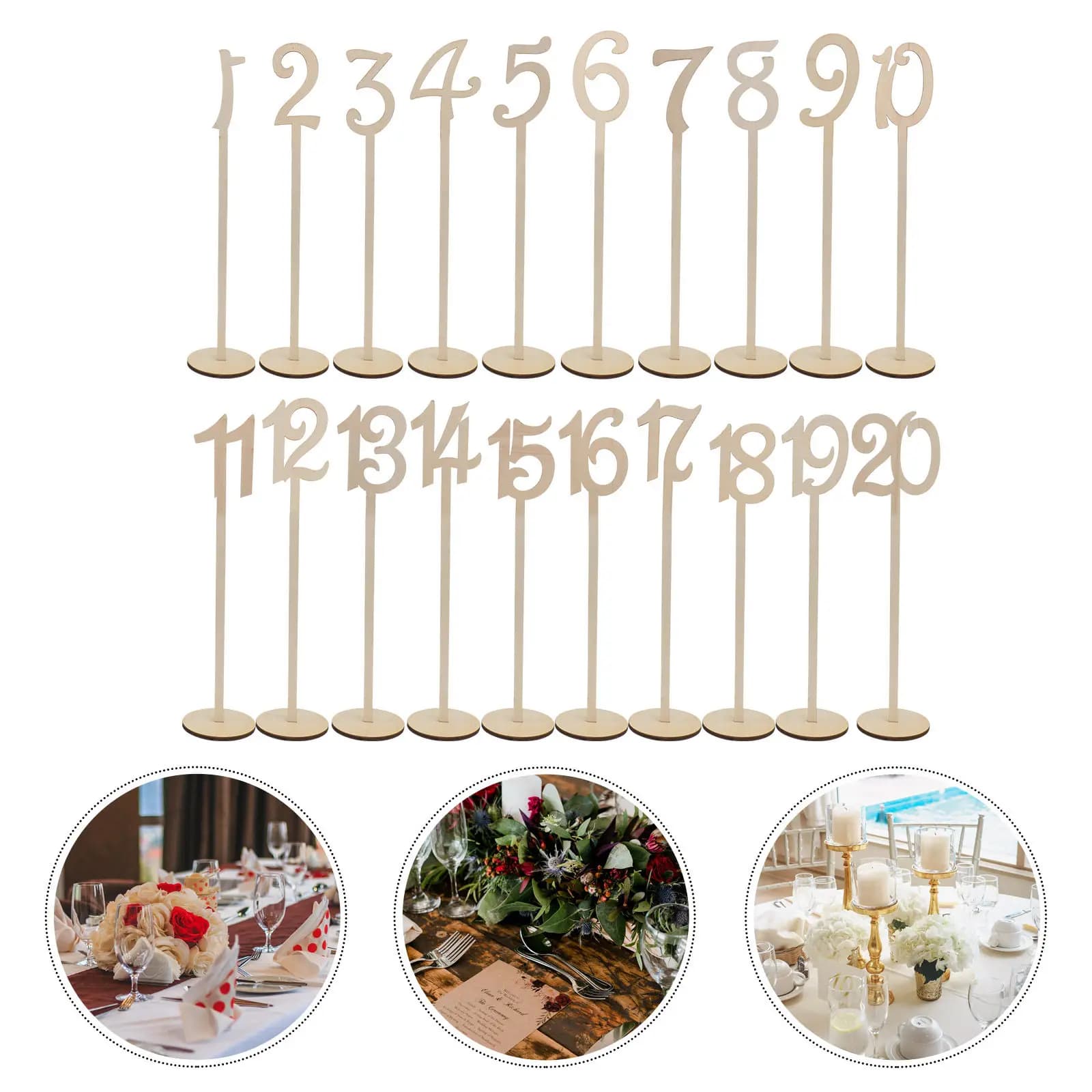 1Set Natural Wood Table Numbers Set Hollow Cut Calligraphy Numbers for Wedding Reception Seating Assignment Party Decoration