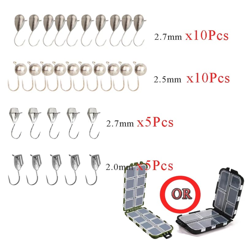30pcs/lot Tungsten Jig Ice Fishing Lure Set Fast Sink Jigging Fishing Bait for Winter Fishing with Black or Green Box Tackle