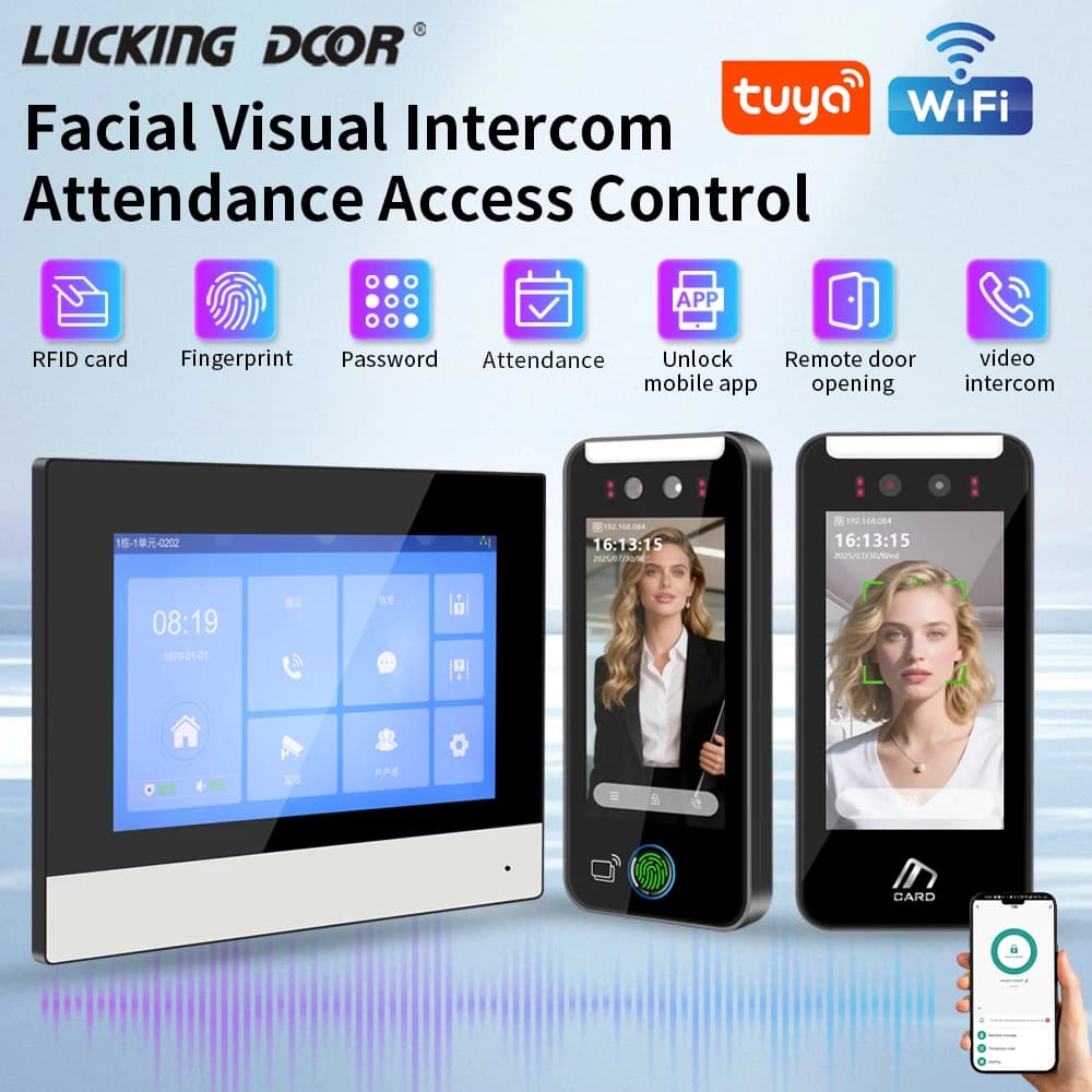 LUCKING DOOR TUYA APP WIFI Facial Palm Vein Visual Intercom For 7inch Monitor Password & RFID Card System Attendance System