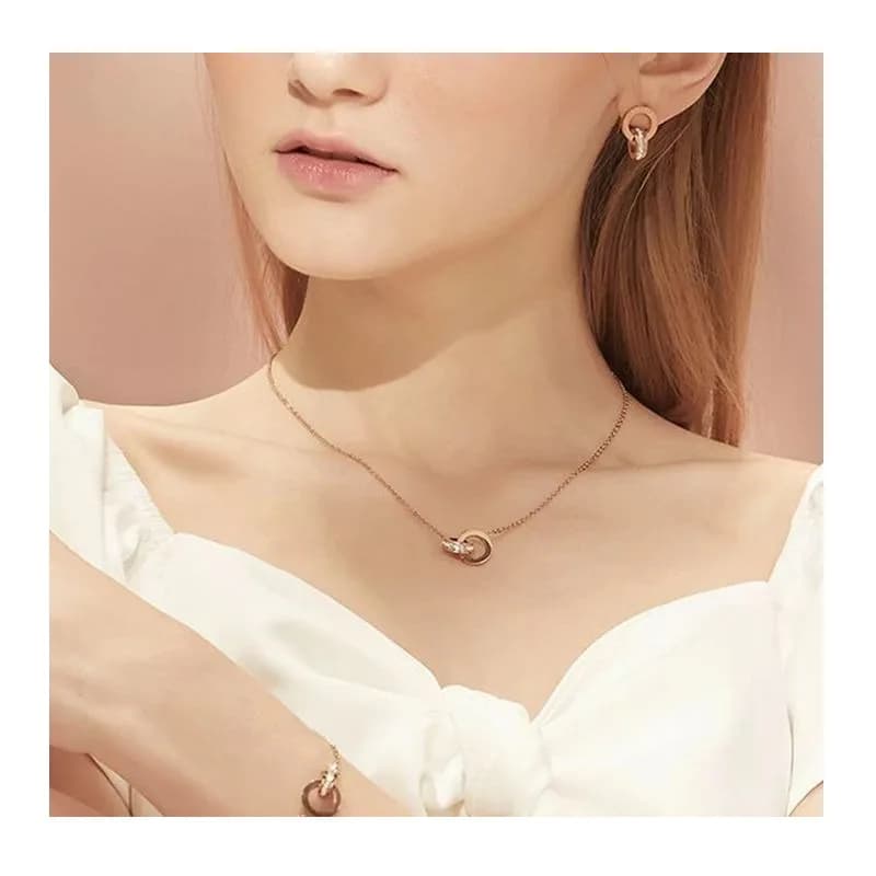 Set di Collane con Doppio Anello e Numeri Romani, Design di Lusso con Zirconi, Gioielli Decorativi di Tendenza