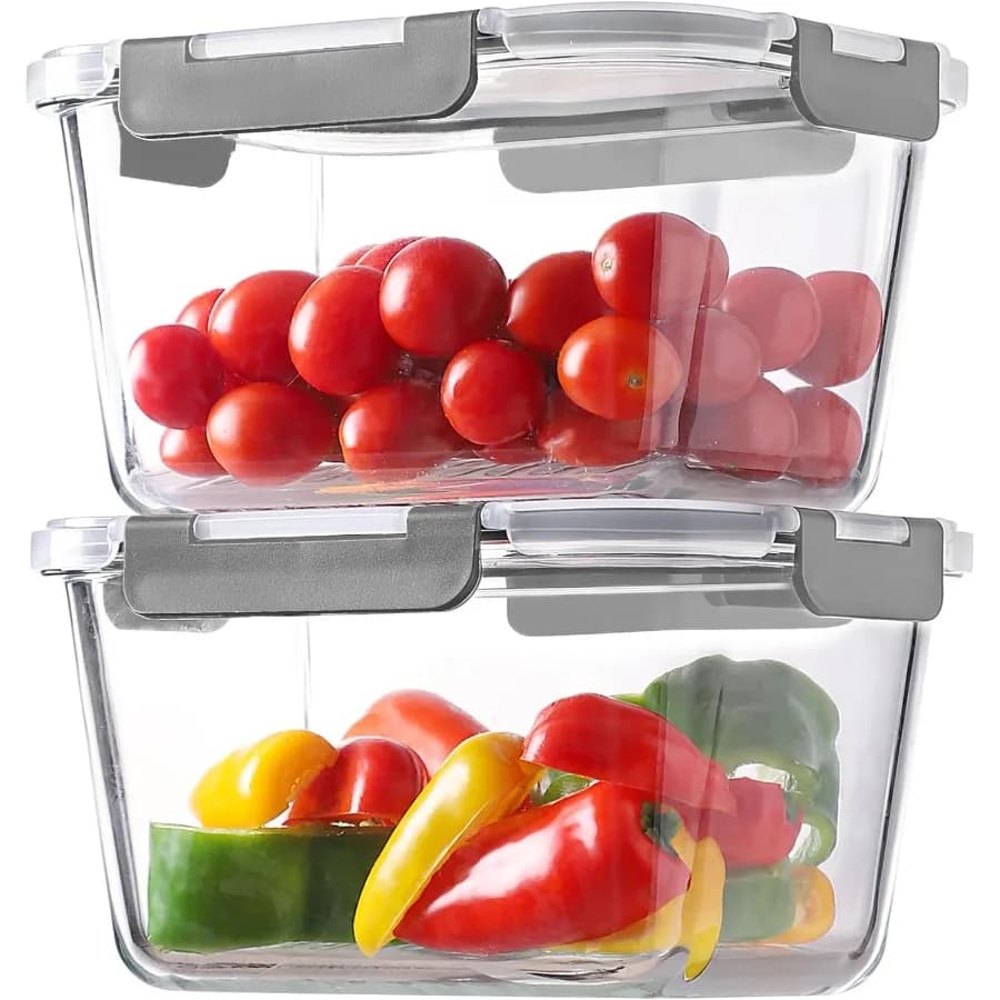 HOMBERKING Contenitori per alimenti in vetro di grandi dimensioni da 4 pezzi da 63 once/8 tazze con coperchi per la preparazione dei pasti Scatole Bento ermetiche a prova di perdite