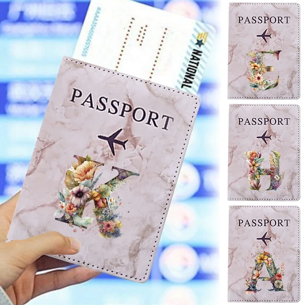 Airplane Travel Passport Covers Floral Letter Series Passport Protector Holder ID Credit Card Holder UV Print Travel Accessories
