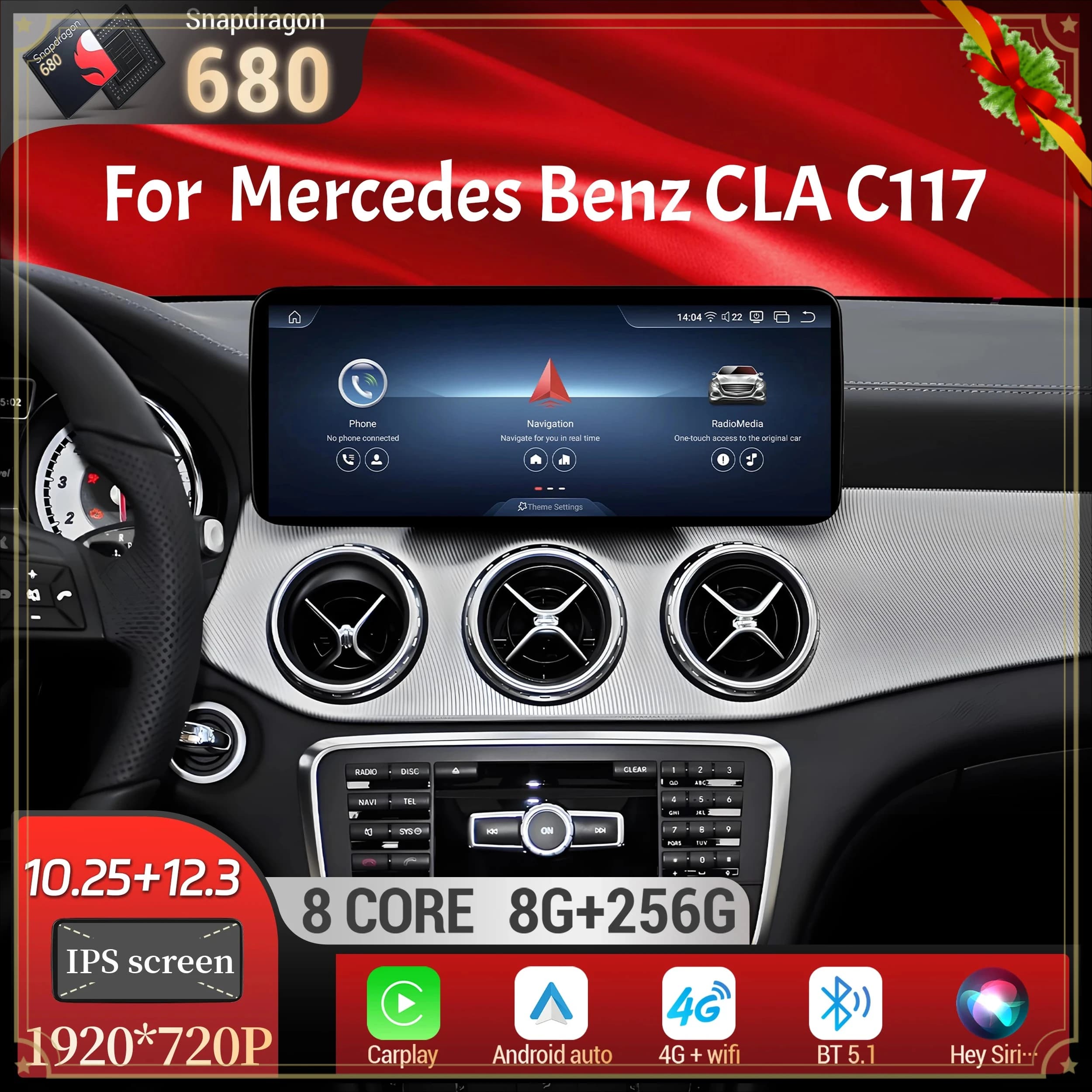 GPS Android 13 Wireless Bluetooth Carplay Snapdragon 680 Head Unit Touch Screen Car Radio For Mercedes Benz CLA C117 2012-2018