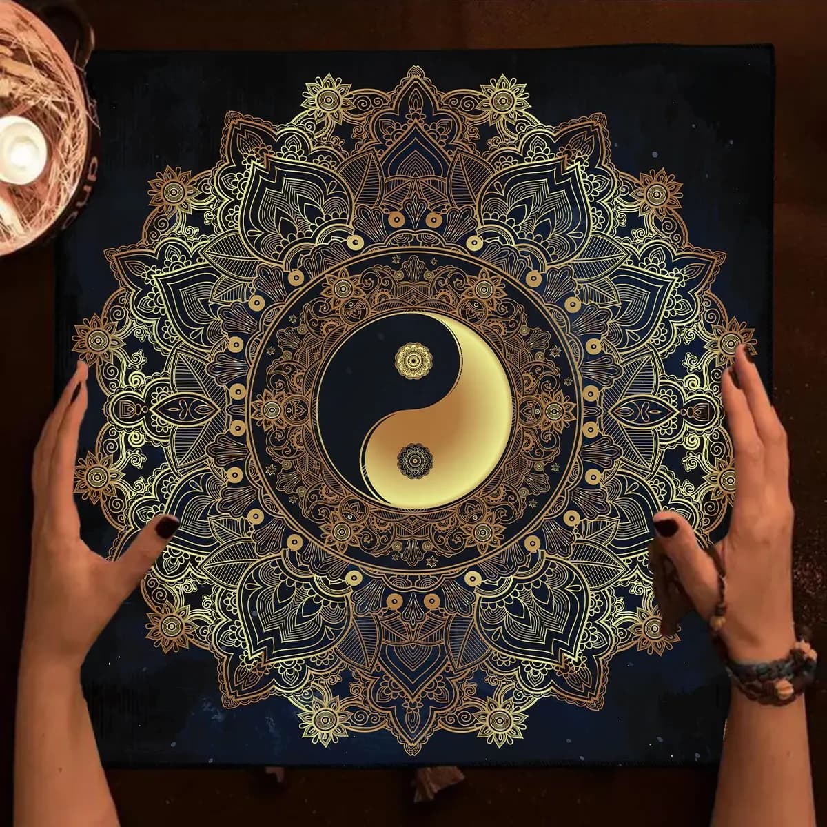 Tovaglia per divinazione TaiChi Astrologys Tarocchi Tovaglia Oro Mandala Altare Panno Tarocchi Lettura Copertura Gioco da tavolo Carte Pad