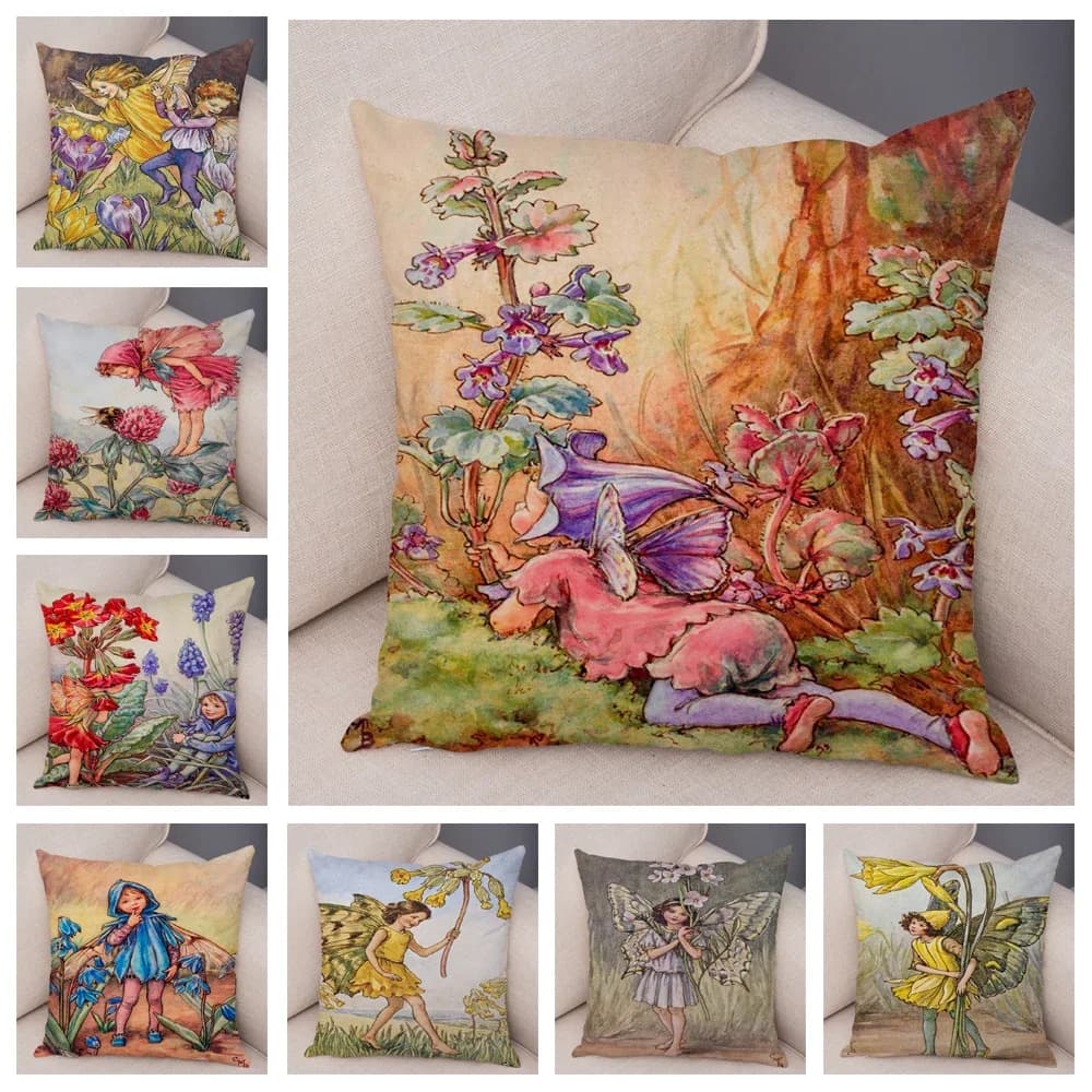 Soft liner for pillow colored plush cute cartoon flower girl federa Decor fairy tale world elves for sofa house federa