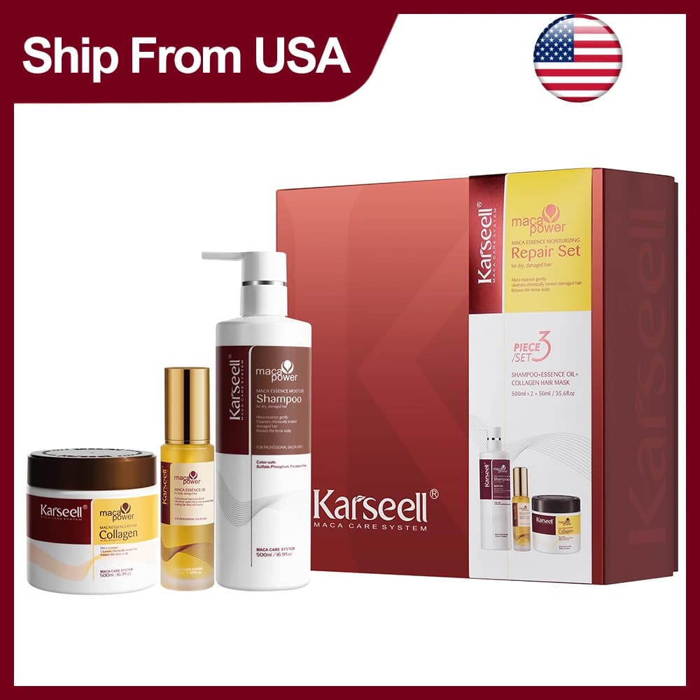 Karseell Maschera per capelli al collagene + Argan Oi + Shampoo per capelli Essenza Set di riparazione idratante per capelli secchi e danneggiati Regalo