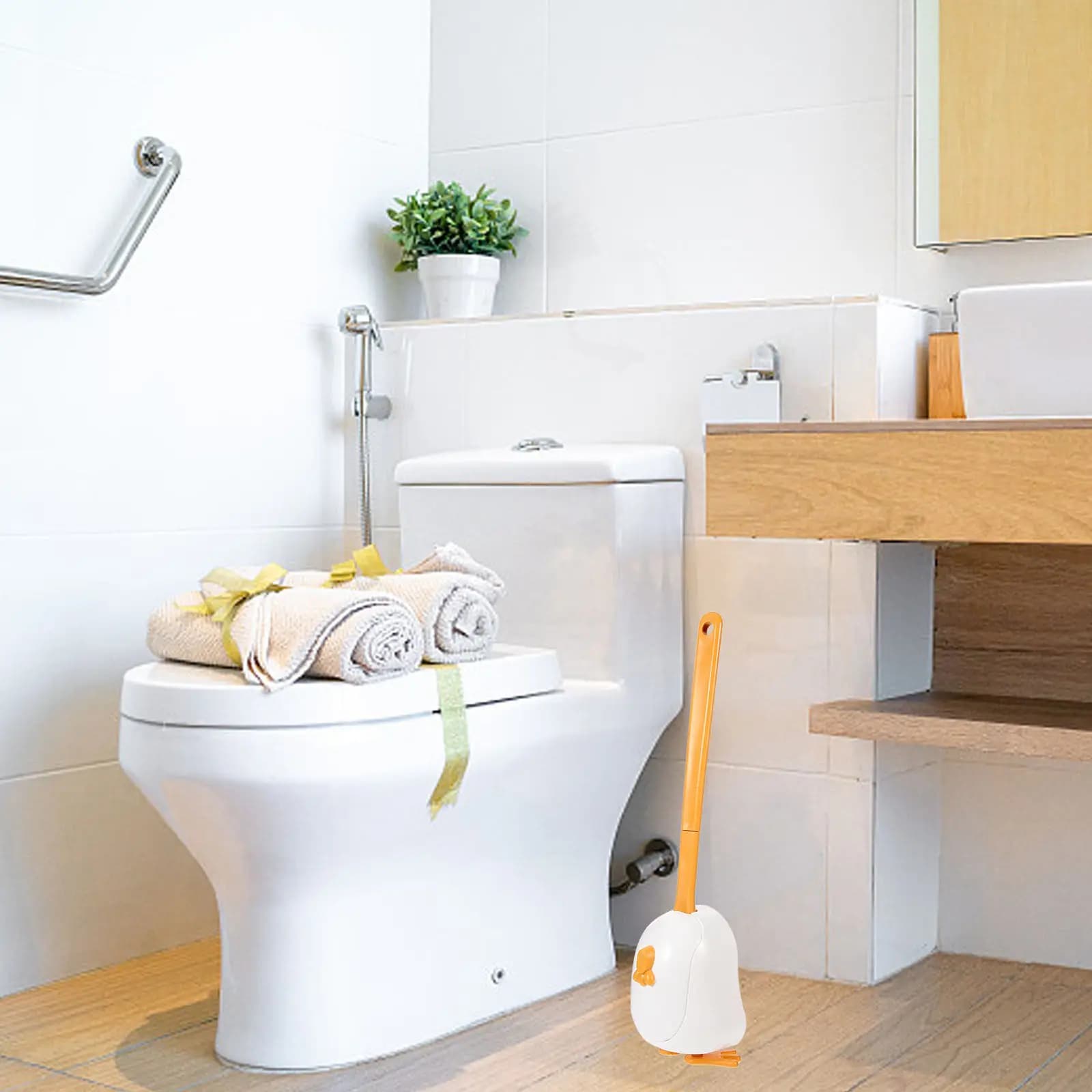 s Toilet Yellow Silicone Bristles Long H Wall mounted Holder Cute Toilet Bowl Brush Bathroom Cleaning Bowl Cleaner