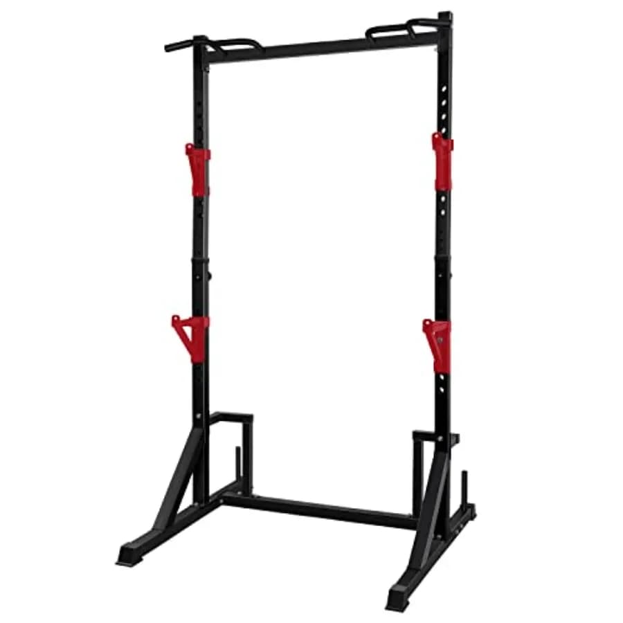 Home gym power rack with pull-up bar, steel construction, black finish, 1000 lb capacity and adjustable squat stand