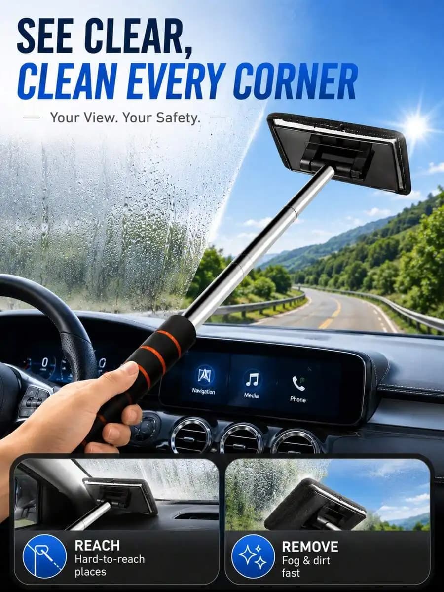 4pcs Extendable Car Windshield Cleaning Tool Set, Retractable Car Glass Cleaning Brush With Metal Handle And Removable Washable