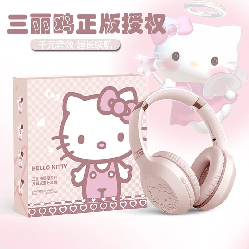 Sanrio Hello Kitty Wireless Over Ear Headphones Cute Pink Compatible With Ios Android For Women Daily Music Cute Gifts Toys