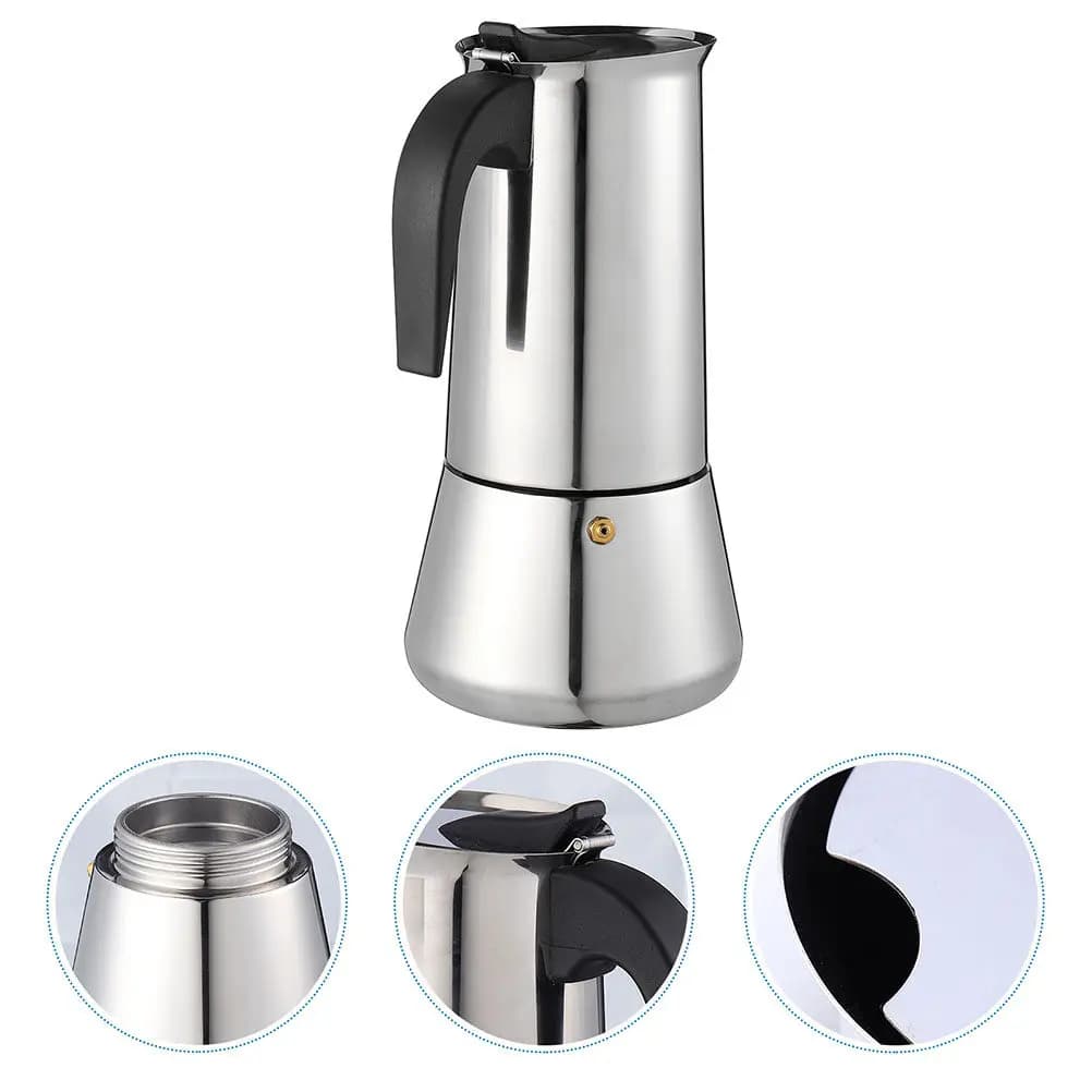 300ml stainless steel Espresso Coffee Maker, 1 Piece, for an Intense Flavour, with Safe Pressure Relay Structure, Ideal for the Office