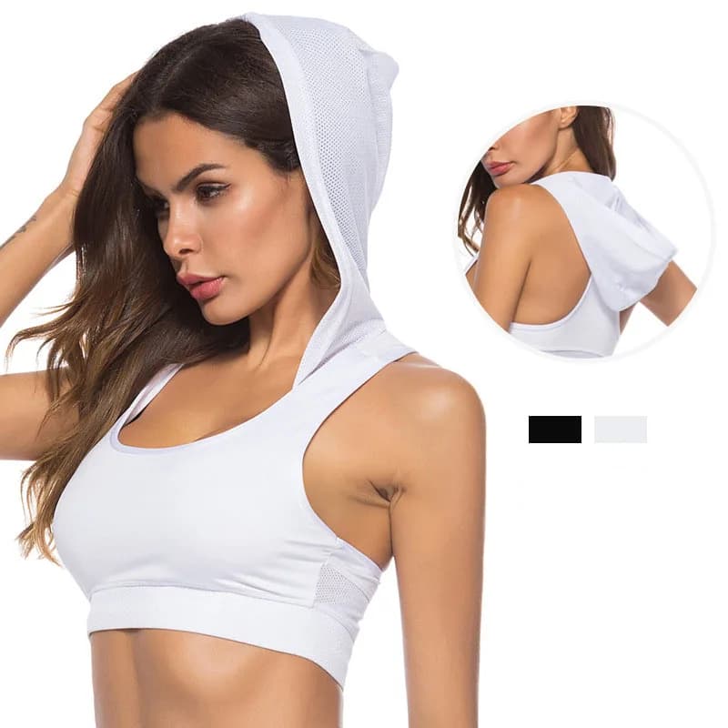 Canottiere sportive da donna moda Quick Dry elastico Fitness reggiseno sportivo gilet con cappuccio Running Female Girls Sprots Yoga Short Tees