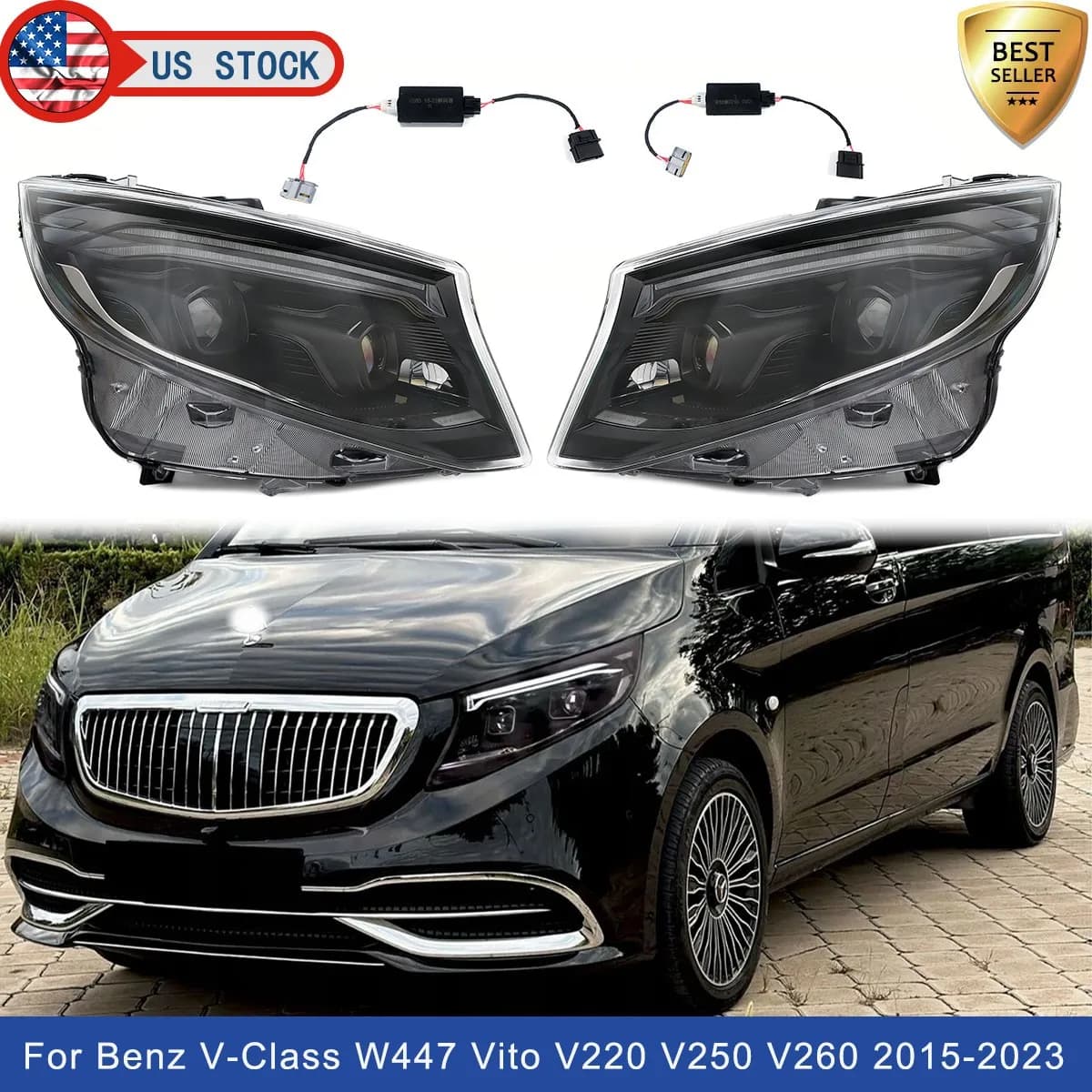 Coppia di fari anteriori a LED per Mercedes Benz Classe V W447 Vito V220 V250 2016 2017 2018 2019 2020 2021 2022 2023