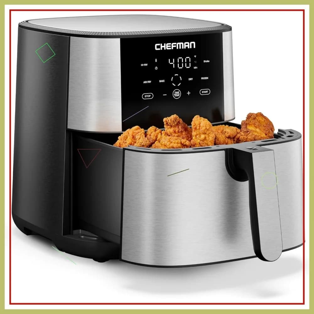 Friggitrice ad aria da 8 Qt 4-in-1 con 450 funzioni ° Friggitrice ad Aria Calda, Forno, Essiccatore, Congelatore, Cestello Antiaderente XL Lavabile in Lavastoviglie