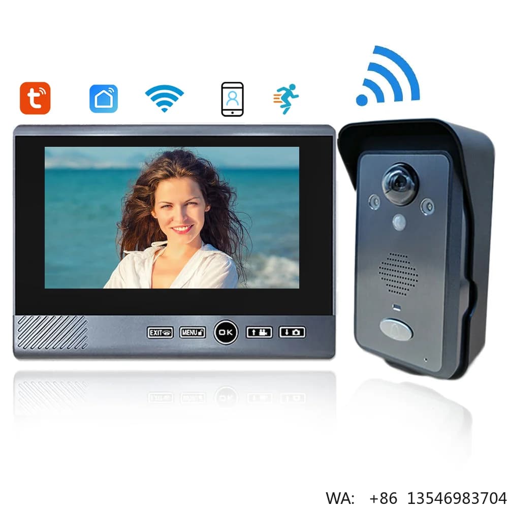 Campanello Wireless con Telecamera e Monitor da 7 Pollici, Videocitofono Intelligente Tuya, Sistema di Sicurezza Domestica WIFI con Sblocco