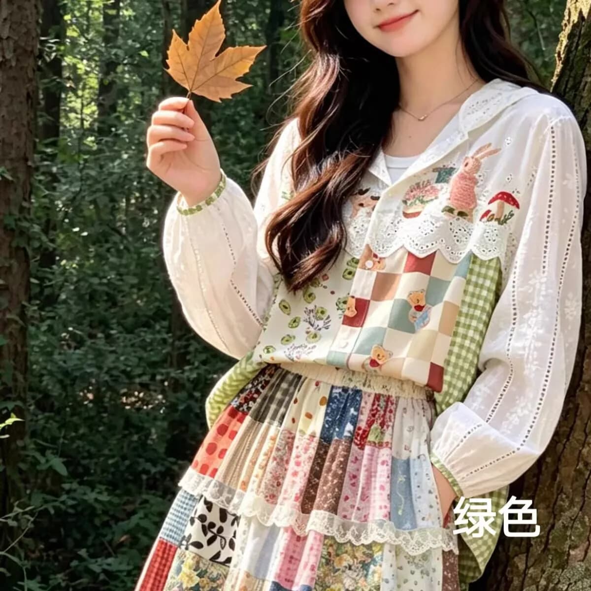 Camicie e Bluse Vintage in Cotone con Ricamo a Coniglio Stile Mori Girl Giapponese per Donne, Top a Maniche Lunghe in Stile Vittoriano