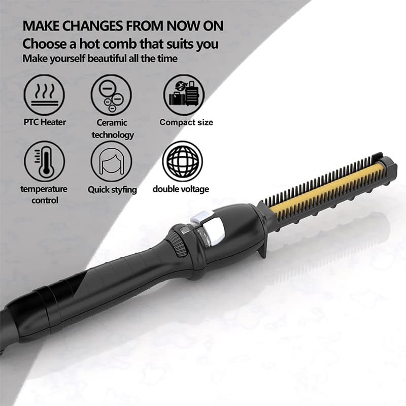 45W PTC Fast Heating Hot Comb 120V-240V Voltage Power Cord Electric Hair Straightening Brush for Hotel Salon Home Use