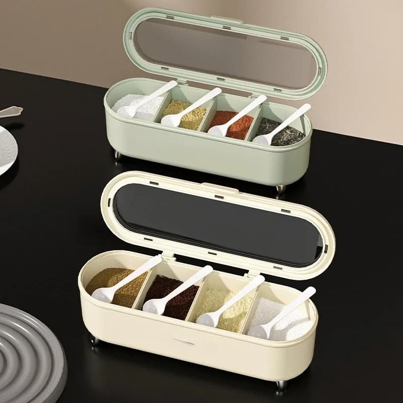 Four Compartment Storage Integrated Multi Compartment Seasoning Jar Household Kitchen Seasoning Box Combination Set