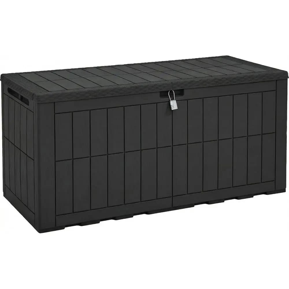 Large 134 Gallon Outdoor Storage Box with Lock, Waterproof Deck Box for Garden Tools and Pool Accessories, Resin Organizer with