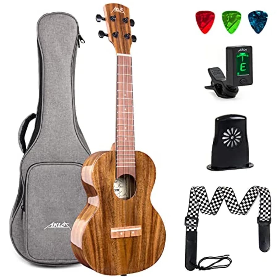 All Solid Acacia Tenor Ukulele, 26 Inch, Warm Tone for Professional Beginners and Adults: Includes Gig Bag, Strap, Tuner, Picks