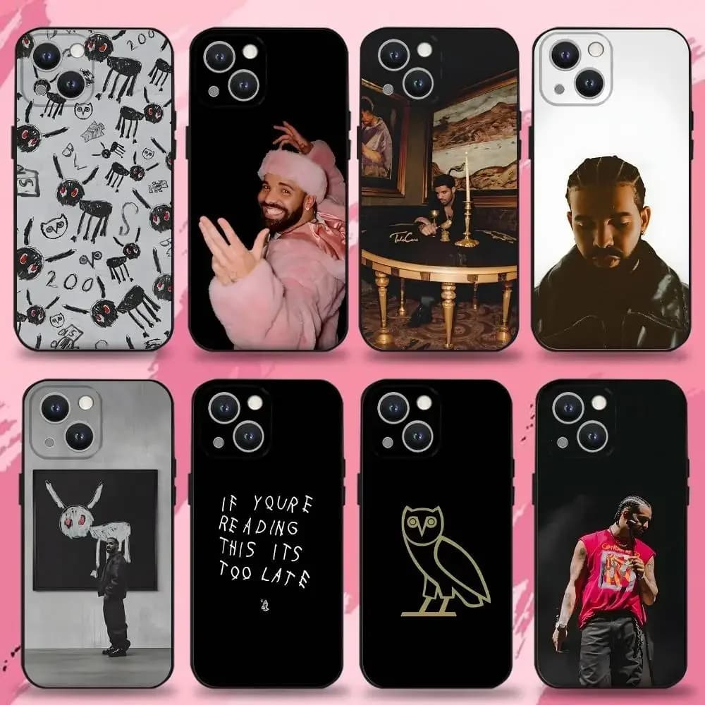 Cover per iPhone Drake O-OvO OWL in silicone morbido nero per modelli 16, 15, 14, 13, 12, 11 Plus, Pro Max, XS, X, XR, SE, Mini, 8, 7
