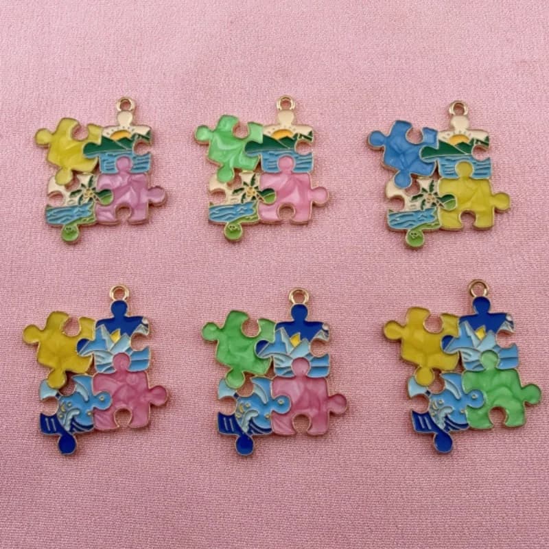10 pezzi paesaggio puzzle gocciolamento olio gioielli in lega ciondolo fai da te orecchini collana accessori ciondolo