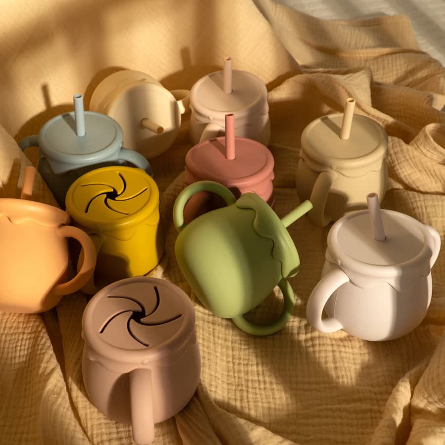 Tazze per l'alimentazione dei bambini, bicchieri portatili, tazza con beccuccio, contenitore per alimenti solidi, tazza per snack, tazze per l'apprendimento dei bambini, articoli per neonati