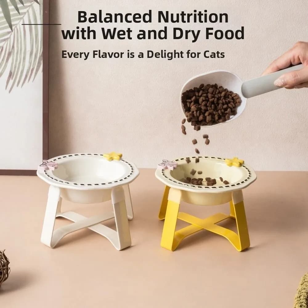 Cute Ceramic Cat Bowl Anti Slip Anti Vomiting Elevated Pet Feeder Bowl Stable Detachable Cat Food Water Bowl Pet Supplies