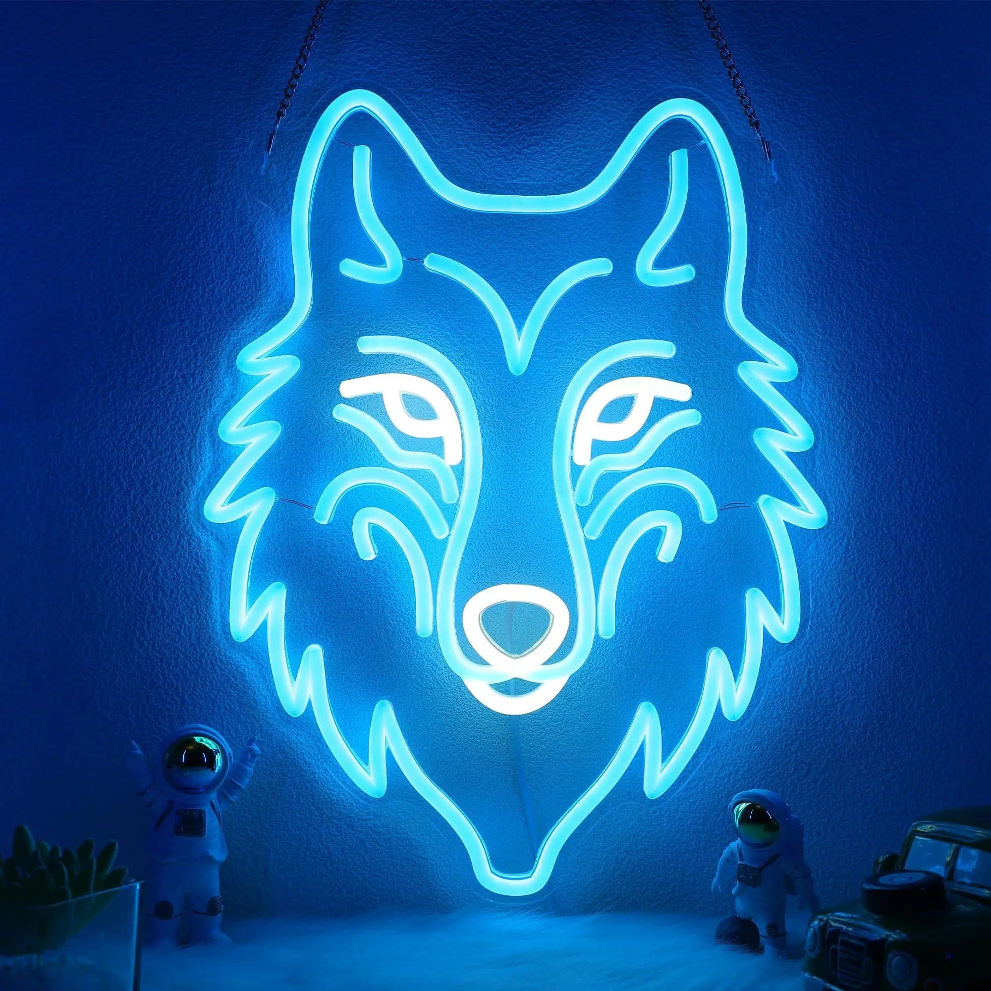 Insegna al neon lupo LED luce animale decorazione da parete regalo di Natale regali di compleanno per uomo camera da letto soggiorno uomo grotta decorazione della casa