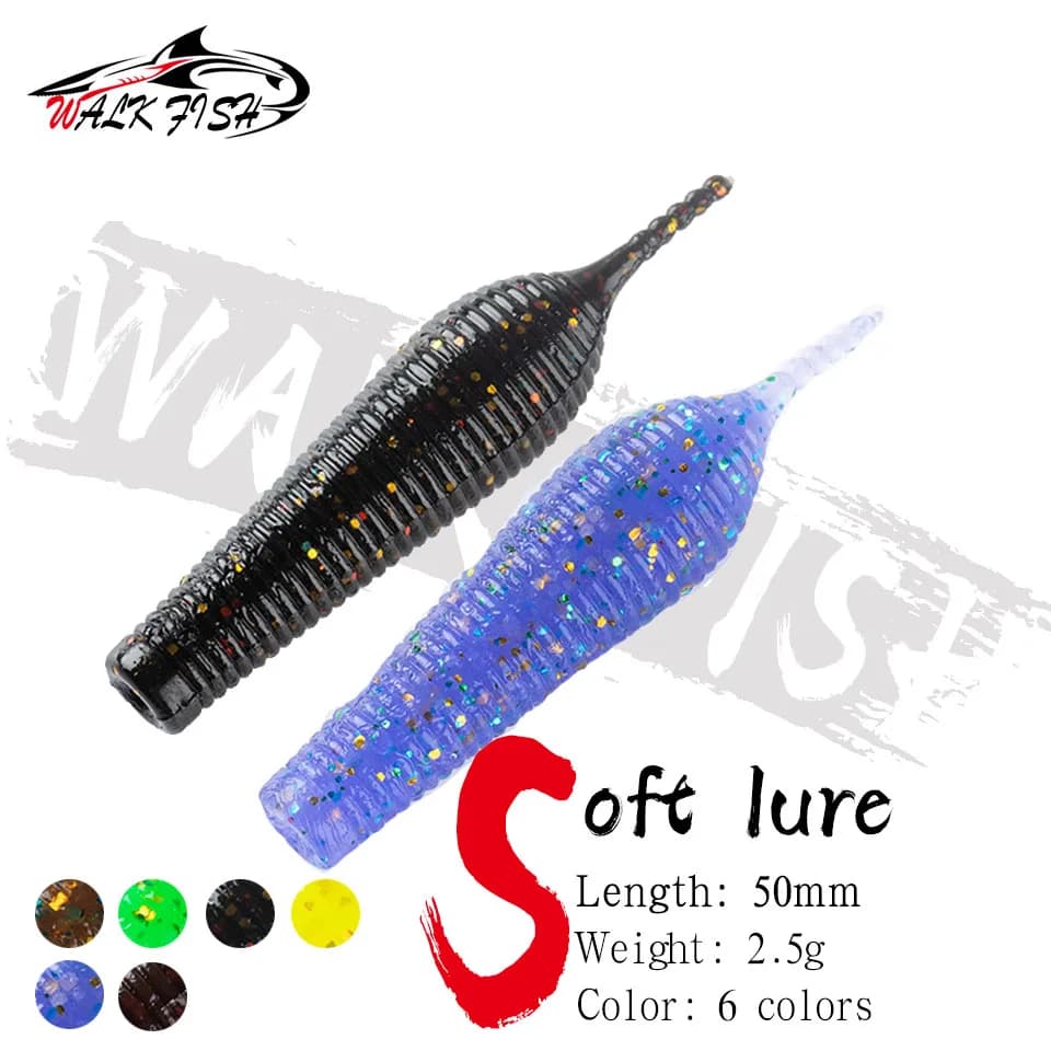 WALK FISH 6PCS 5cm 2.5g/0.09 Floating TPR Needle Swimbait Tail Soft Plastic Worm Carp Fishing Lure Artificail Bass Bait Wobblers