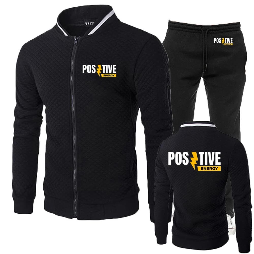 Positive Graphic Logo Print 2026 Daily Commute Simple Comfortable Suits Spring And Autumn Men's Leisure Hoodies Pants Sets