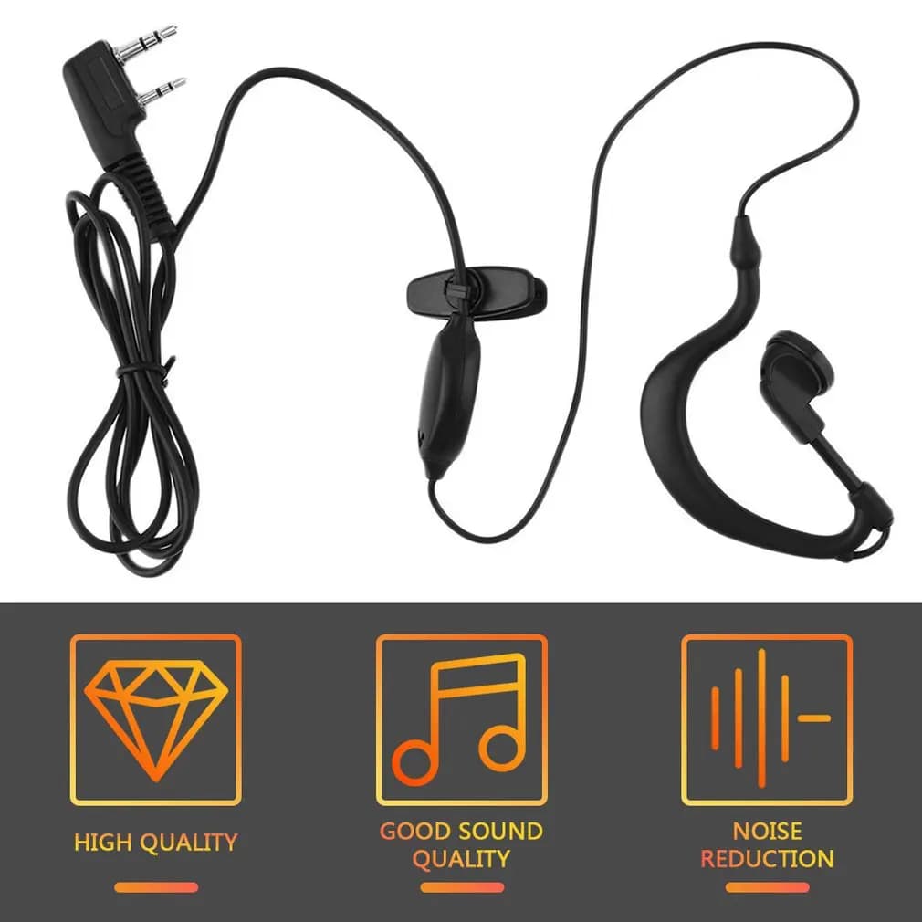 Auricolare con Gancio per Orecchio 1m per Walkie Talkie, Cuffie con Microfono PTT a 2 PIN per Radio B-F UV 5R 888s