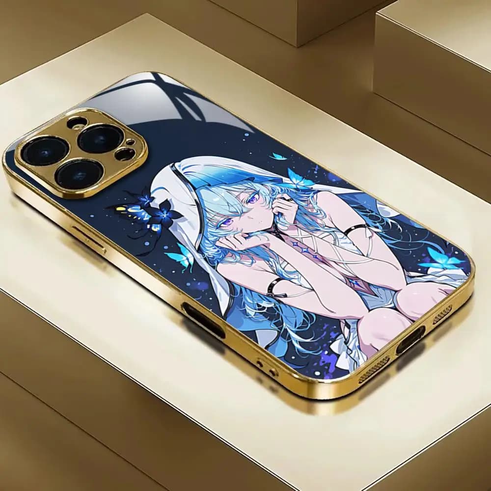 The Shorekeeper Wuthering Waves Phone Case For iphone 17 AIR 16 15 14 13 12 Pro Plus Max gold Electroplated glass Case