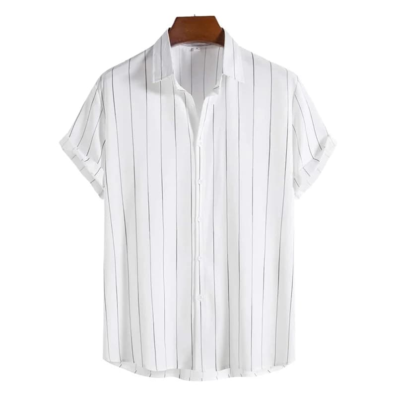 Men's Striped Casual Shirt Minimalist Printed Hawaiian Beach Outfit Vacation Top Outdoor men's Street Clothing Short Sleeved