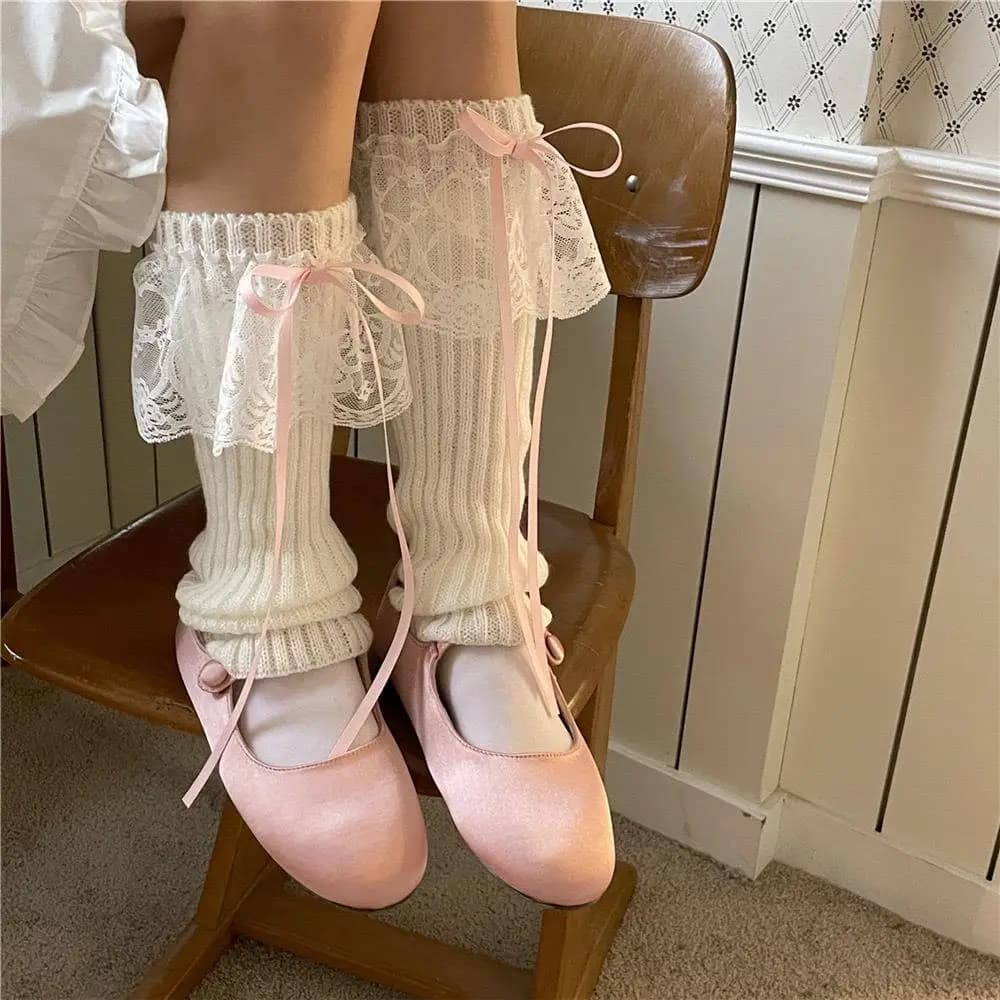 Lolita Leg Warmers Sweet Japanese Style Knitted Ankle Warmer for Girls Gothic Long Socks Y2K JK Cosplay Heap Socks Boot Cuffs